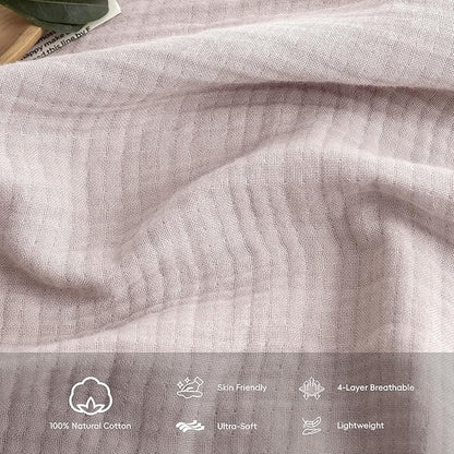 FOSSA Muslin Blanket with Fringe - 4-Layer 100% Cotton Gauze Super Soft & Breathable Throw -Lightweight Decorative Cooling Blanket for Bed, Sofa, Office (Greyish Pink, King (104" × 90"))
