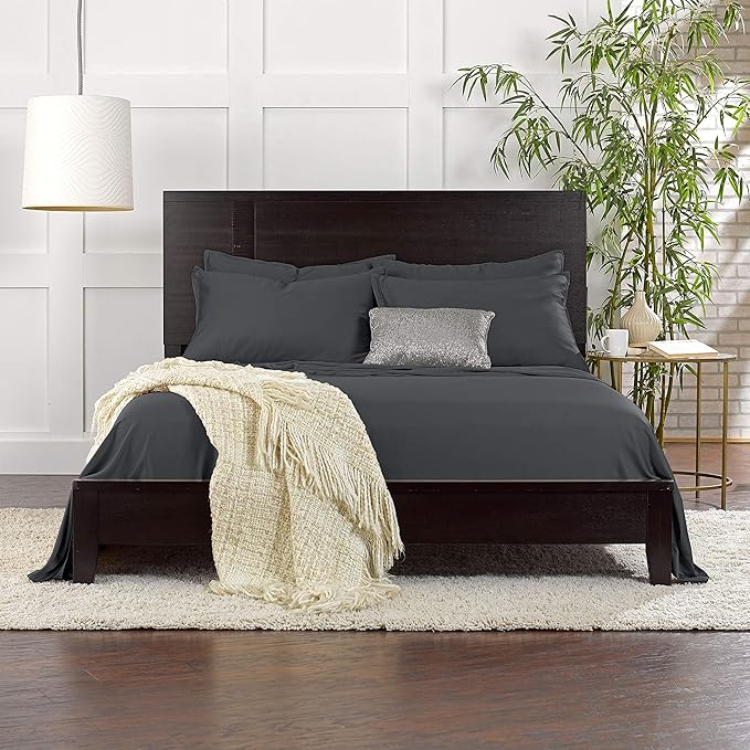 King Pillowcases by Pure Bamboo, Genuine 100% Organic Viscose Derived from Bamboo, Luxuriously Soft & Cooling, Double Stitching, Envelope Closure (2 King Pillowcases, Charcoal)