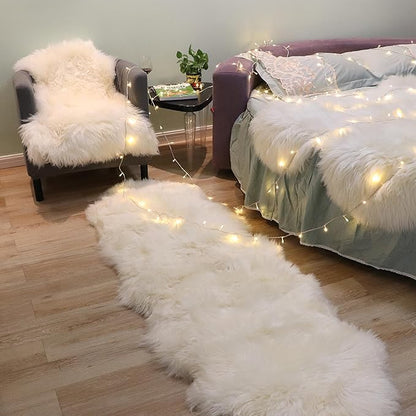 Woolous Genuine New Zealand Sheepskin Double Pelt Rug - Handmade Sheep Skin Runner Rug, Soft Thick Natural Bedside Area Rug for Bedroom and Living Room Decor, 2x6 ft