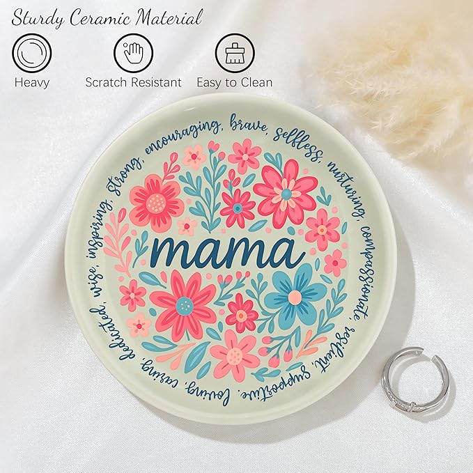 JoycuFF Mama Jewelry Dish New Mom Gifts for Women, Mama Mom to Be Gift Trinket Ring Dish New Mother Essentials