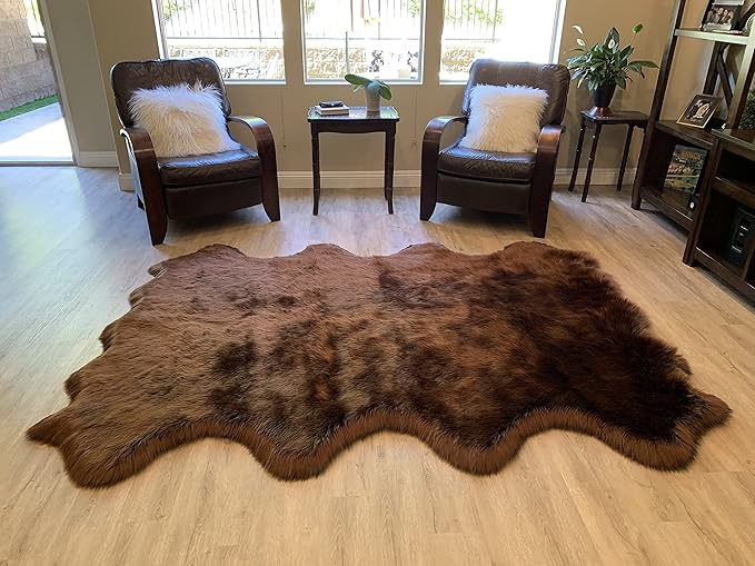 LAMBZY Faux Sheepskin Super Soft Hypoallergenic Silky Shag Rug for Living Room, Kids Room, Sofa (Octo 8 Pelts 6'x8', Brown)