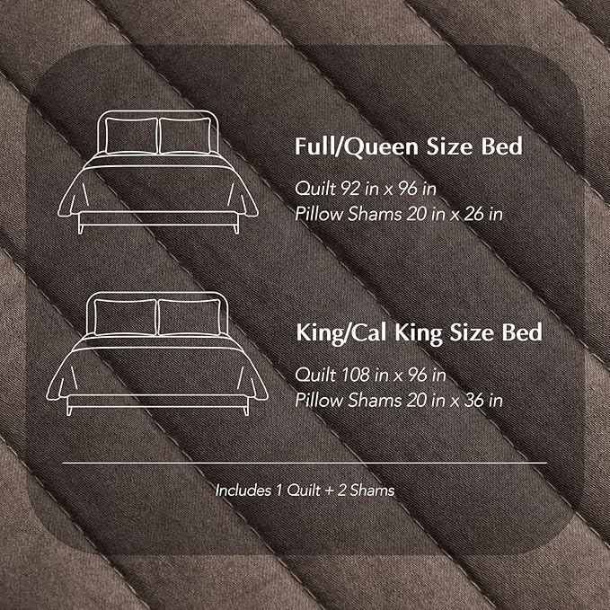 EVERGRACEHOME Cotton Sateen Quilt Set Queen Size, Pre-Washed Cotton Channel Stitch Coverlet Bedspread, 3 Pieces Lightweight Soft Bedding Sets for All Season, with 2 Pillow Shams, Mocha Brown