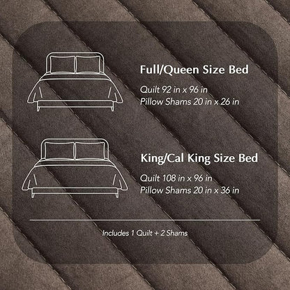 EVERGRACEHOME Cotton Sateen Quilt Set Queen Size, Pre-Washed Cotton Channel Stitch Coverlet Bedspread, 3 Pieces Lightweight Soft Bedding Sets for All Season, with 2 Pillow Shams, Mocha Brown