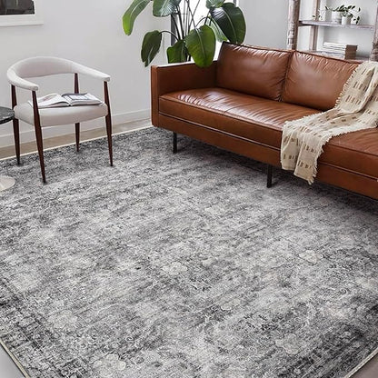 Washable Area Rug 9'x12' Retro Boho Design Non-Shedding Easy Care Ideal for High Traffic Areas in Living Room Bedroom Office Coffee Table Kitchen Large Carpet