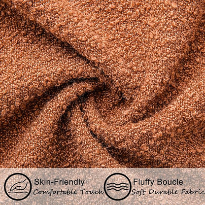 18"x18" Rust Red Boucle Throw Pillow Covers with Faux Leather Accents Set of 2 Fluffy Textured Decorative Pillow Cases for Couch Bed Boho Farmhouse Square Cushion Covers for Nordic Home
