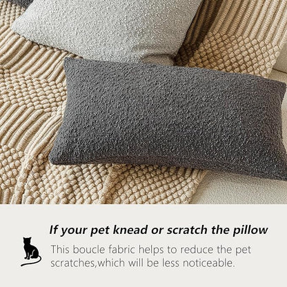 Foindtower Textured Boucle Throw Pillow Covers Accent Solid Lumbar Pillow Cases Cozy Soft Decorative Couch Cushion Case for Chair Sofa Bedroom Living Room Home Decor, 12 x 20 Inch,Dark Grey