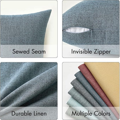 MIULEE Pack of 2 Decorative Linen Burlap Coastal Pillow Covers Farmhouse Accent Pillowcases for Sofa Car Couch Bedroom Living Room Decor 18x18 Inch Dusty Blue