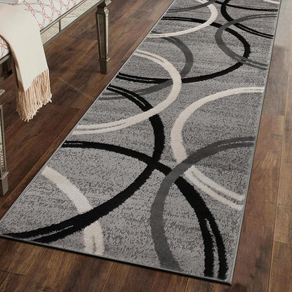 Rugshop Wavy Circles Design Runner Rug, Non-Shedding Carpet for Hallway, Kitchen, or Entryway, Gray, 2'7" x 8'