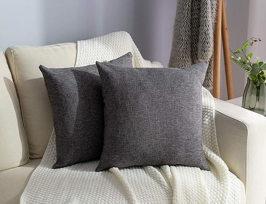 Stellhome Pack of 2 Burlap Throw Pillow Covers Farmhouse Linen Cushion Covers Pillowcase, Home Decor Decorations for Sofa Couch Bed Chair 22x22 Inch/55x55 cm, Dark Grey