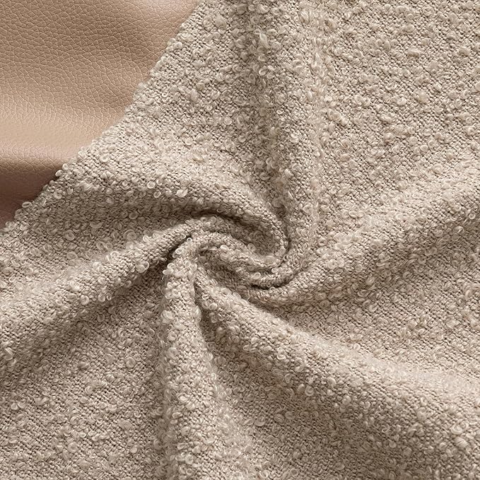 MIULEE Boucle Throw Pillow Covers 18x18 Inch Set of 2 Oatmeal Faux Leather Textured Decorative Pillow Cases Boho Farmhouse Accents Cushion Covers for Couch Bed Livingroom Home Decor