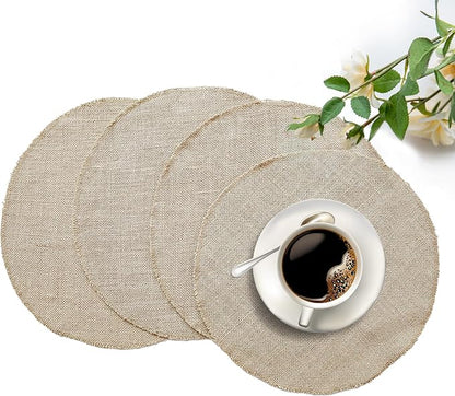 Shatex Round Placemat 15inch 4 Pack,Jute Rustic Placemats Meal Mats for Dinning Table,Daily Wedding Party Ceremony Thanksgiving