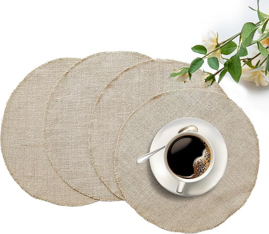 Shatex Round Placemat 15inch 4 Pack,Jute Rustic Placemats Meal Mats for Dinning Table,Daily Wedding Party Ceremony Thanksgiving