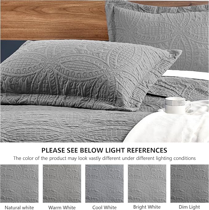 Love's cabin Quilts for Full Bed Grey Bedspreads Bedding Set - Summer Lightweight Bedspread Comforter - Coin Pattern Bedding Coverlet for All Season - 3 Pieces (1 Quilt, 2 Pillow Shams)