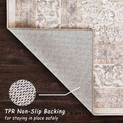 vivorug Runner Rug 2'x7' Vintage Floral Washable Non-Slip Runners for Hallways Kitchen Entryway Laundry Room Carpet Hallway Runner Beige