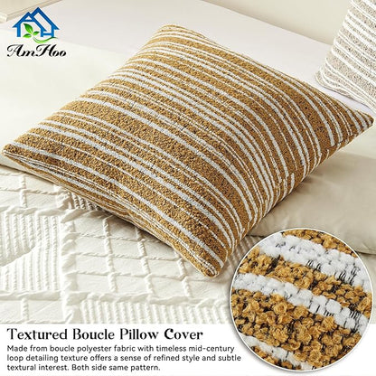 AmHoo Pack of 2 Textured Boucle Throw Pillow Covers Accent Striped Cozy Soft Decorative Couch Cushion Case for Chair Sofa Bedroom Living Room Home Decor 20 x 20-Inch Nugget Gold