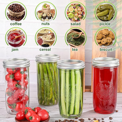 Mason Jars 24 oz Wide Mouth with Measurement Marks–12Pack Glass Canning Jars with Airtight Leakproof Lids & Bands, BPA-Free for Meal Prep, Fermentation, Pickling & Storage (clear 12pack 24oz)