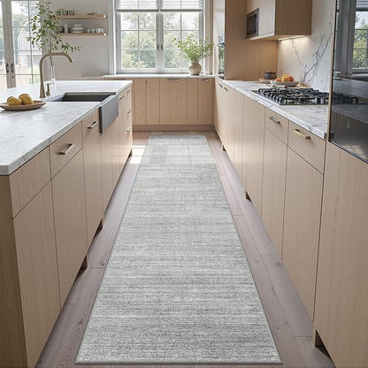 Valenrug Washable Rugs 2x12 - Stain Resistant 2x12 Area Rugs for Living Room, Non Slip Backing Large Area Rugs for Bedroom, Folable Machine Washable Area Rug (2'x12', Grey)