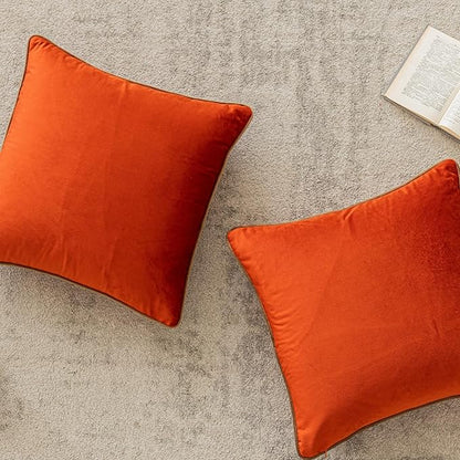 LIGICKY Set of 2 Fall Pillow Covers Rust Velvet Throw Pillow Covers Decorative Modern Autumn Rope Edging Soft Square Cushion Cases for Sofa Bedroom Party Décor, 18 x 18 inch