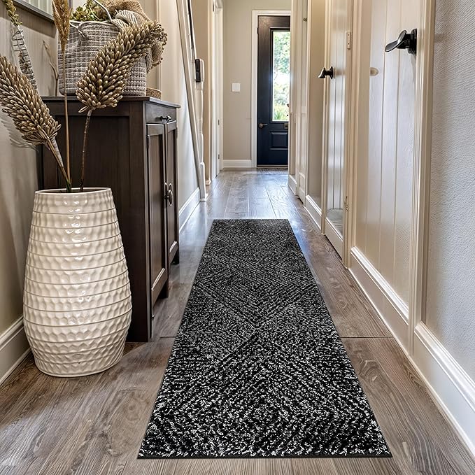 Rugshop Geometric Diamond Stripe Shag Runner Rug Anthracite Dark Gray 2' 3" x 8' Perfect for Hallways, Kitchens, or Behind The Sofa