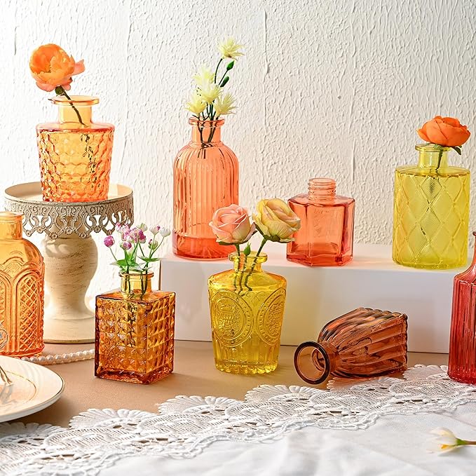 15 Pcs Colored Bud Vase Set,Vintage Glass Vases for Flower Centerpieces Wedding & Party Decor,Home Table Decorations,Bud Vases in Bulk for Housewarming