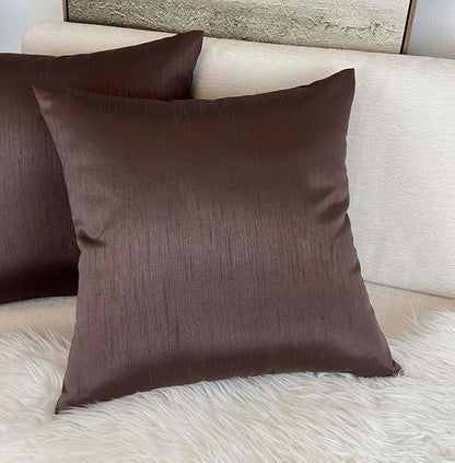 Aiking Home 18x18 Inches Faux Silk Square Throw Pillow Cover, Zipper Closure, Brown (Set of 2)