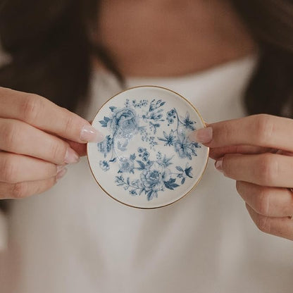 Sweet Water Decor Blue Deft Jewelry Dish Tray - Ceramic Ring Dish for Bridal Shower, Wedding, and Home Decor - Elegant Jewelry Holder & Organizer for Women