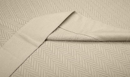 Threadmill Luxury Cotton Blankets for Twin Size Bed | All-Season 100% Cotton Twin Blanket for Bed | Herringbone, Soft & Cozy Fall Thermal Blanket, 350GSM, 68x92 inches | Beige