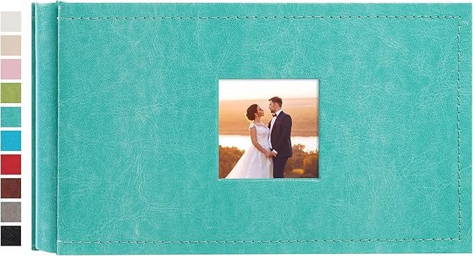 potricher Small Photo Album 4x6 100 Photos Leather Cover Picture Book with 100 Horizontal Pockets for Family Wedding Anniversary and Baby (Teal)