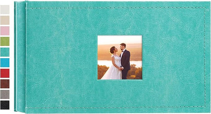 potricher Small Photo Album 4x6 100 Photos Leather Cover Picture Book with 100 Horizontal Pockets for Family Wedding Anniversary and Baby (Teal)