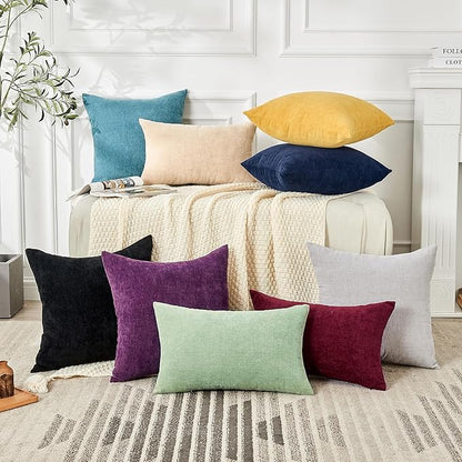 GAWAMAY Decorative Square Throw Pillow Covers 18"x18" Inch Set of 2, Super Soft Chenille Pillows Farmhouse Fall Pillowcase for Living Room Bedroom Sofa Couch Cushion Cover Purple 45x45cm (No Insert)