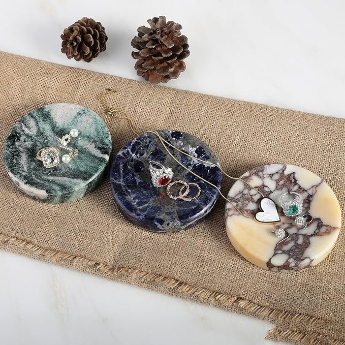 Koville Luxury Italy Calacatta Viola Marble Jewelry Dish, Small Round Trinket Dish for Ring Necklace Earring, 4" Decorative Tray, Aesthetic Home Table Marble Decor