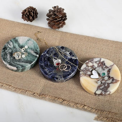 Koville Marble Jewelry Dish, Small Round Trinket Dish for Ring Necklace Earring, 4" Decorative Dish, Aesthetic Home Table Decor, Natural Stone Soap Dish for Bathroom Kitchen((Blue)