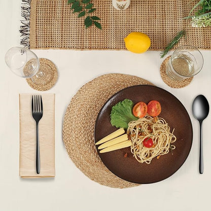 Eco Crave 13 Inch Round Woven Placemats Plate Chargers Set of 10, Boho Farmhouse Rustic Woven Place Mats for Dining Table Decor, Rattan Wicker Table Mats Jute Braided Chargers for Dinner Plates
