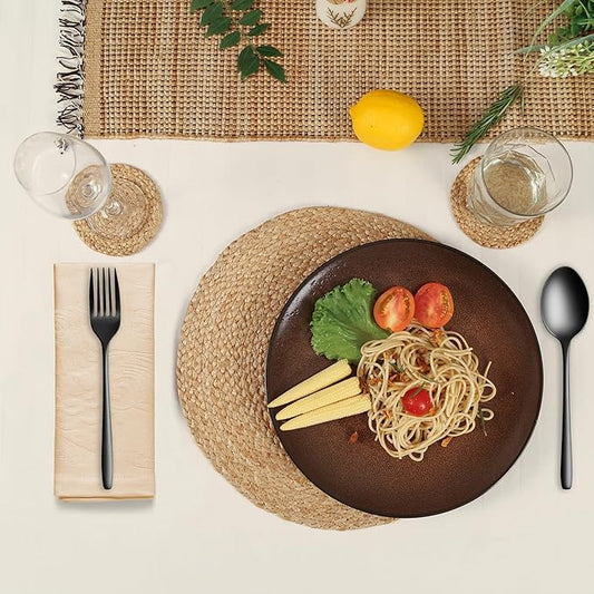 Eco Crave 13 Inch Round Woven Placemats Plate Chargers Set of 10, Boho Farmhouse Rustic Woven Place Mats for Dining Table Decor, Rattan Wicker Table Mats Jute Braided Chargers for Dinner Plates