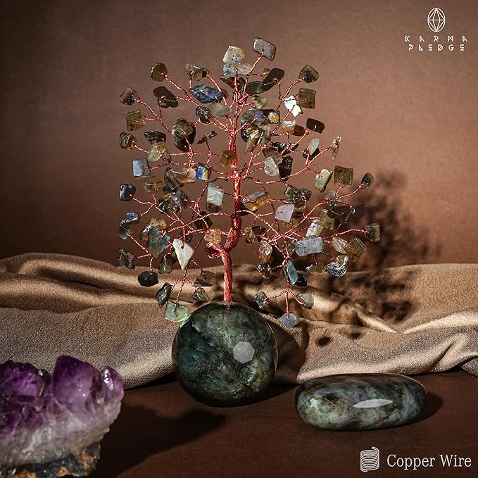 Crystal Tree of Life Home and Office Decor Gifts for Women, Labradorite Chakra Healing Stones Feng Shui Bonsai Tree for Positive Energy, Money, Good Luck, Christmas Decor, Birthday Gifts for Mom