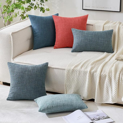 MIULEE Pack of 2 Decorative Linen Burlap Pillow Covers Farmhouse Accent Pillowcases for Sofa Car Couch Bedroom Living Room Decor 20x20 Inch Christmas Red