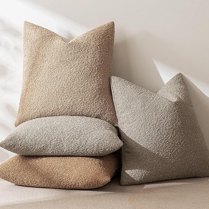 MIULEE 20x20 Inch Decorative Pillow Covers for Couch Bed Set of 2 Textured Boucle Neutral Winter Throw Pillows Light Taupe Accent Solid Cushion Pillowcases Sofa Livingroom Home Decor