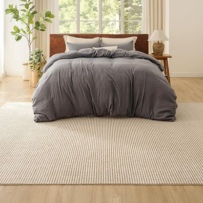 Bedsure 5x7 Faux Wool Area Rugs for Living Room, Machine Washable Carpet, Non-Slip Backing, Pet Friendly Throw Rug for Bedroom Dining Room, Natural Ivory