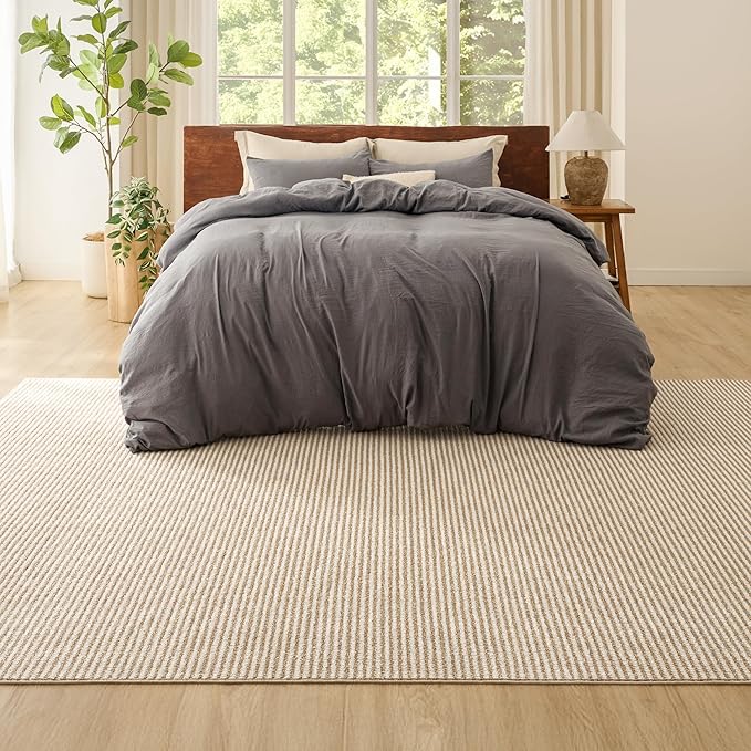 Bedsure 6x9 Faux Wool Area Rugs for Living Room, Machine Washable Carpet, Non-Slip Backing, Pet Friendly Throw Rug for Bedroom Dining Room, Natural Ivory