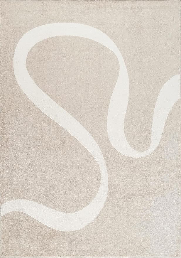Abani Deco Collection Area Rug - Beige Modern Abstract Ribbon Design - 6' x 9' - for Living Room, Bedroom & Office