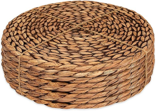 CENBOSS Woven Placemats (11.8" Set of 8, Brown Wash) Round Placemat, Wicker Place mats, Rattan Place mat, Plate Chargers