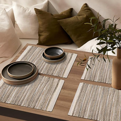 Hausattire Woven Table Placemats Set of 4 - Olive Green Christmas Jute Outdoor Table Mats for Kitchen Dining Decoration |Heat Resistant Farmhouse Dinner Placemat for Thanksgiving Decor |13x19 Inch