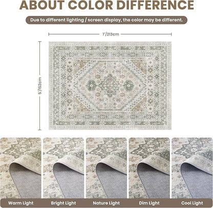 zesthome 5x7 Area Rugs - Ultra-Thin Washble Rug, Stain Resistant Anti Slip Backing Rugs for Living Room,Bedroom, Vintage Home Decor Area Rug (Brown/Grey,5'x7')