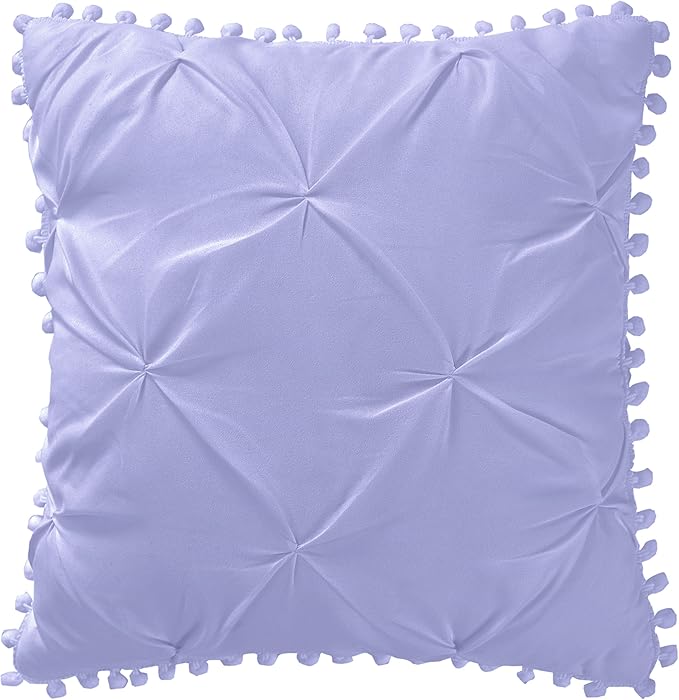 EVOLIVE 3pc Set Pinch Pleat/Kiss Pleat, Pintuck Down Alternative Comforter Set with Pompom (Twin, Purple)
