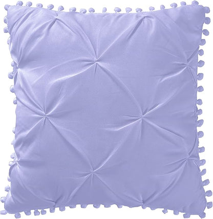 EVOLIVE 4pc Set Pinch Pleat/Kiss Pleat, Pintuck Down Alternative Comforter Set with Pompom (King, Purple)