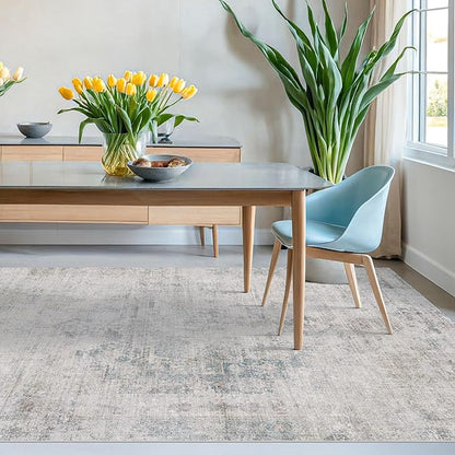 Blue Abstract Rug for Living Room - 5x8 Modern Area Rug for Home Office, Foyer, Bedroom, Low Pile & Lightweight