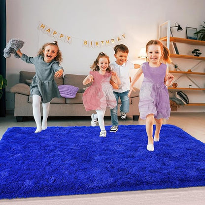Super Fluffy Rug for Bedroom, 4x6 Shag Fuzzy Area Rug for Living Room Bedroom, Plush Soft Carpet for Girls Boys Kids, Non Slip Throw Rugs for Dorm, Modern Home Decor Aesthetic, Royal Blue