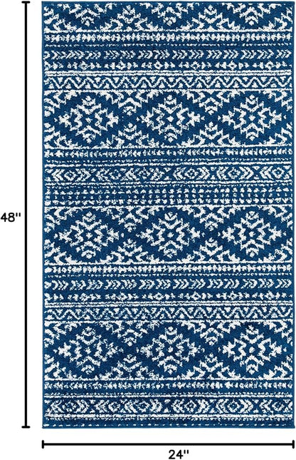 SAFAVIEH Tulum Collection Accent Rug - 2' x 4', Navy & Ivory, Moroccan Boho Tribal Design, Non-Shedding & Easy to Clean, Ideal for Front Door, Kitchen, Entryway, Foyer (TUL272N)