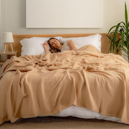 Muslin Blanket - Pure 100% Turkish Cotton Airy Soft Light Versatile Gauze Throw Blanket for Bed, Couch, Sofa (Beige, Twin XL Size (71" x 95" inch))