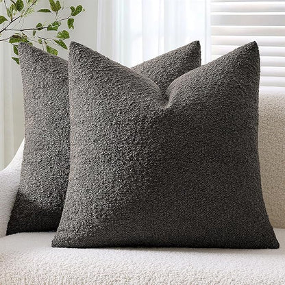 ANRODUO Pack of 2 Textured Boucle Throw Pillow Covers Soft Grey Euro Decorative Accent Solid Pillow Cases Cozy Modern Couch Cushion Case for Chair Sofa Bedroom Living Room Home Decor, 22 x 22 Inch
